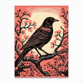 Vintage Bird Linocut Crow 3 Canvas Print