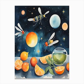 Bees Flying Over Oranges Canvas Print