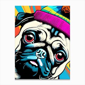 A Pug In A Color Popping Hat Canvas Print