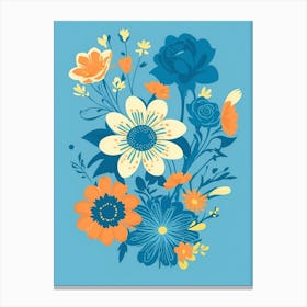Beautiful Flowers Illustration Vertical Composition In Blue Tone 19 Canvas Print