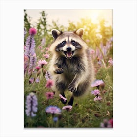 Cute Funny Bahamian Raccoon Running On A Field 2 Canvas Print
