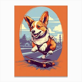Pembroke Welsh Corgi Dog Skateboarding Illustration 4 Canvas Print