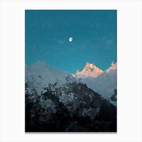 Moon And Snowy Mountains Sunset Oil Painting Landscape Canvas Print