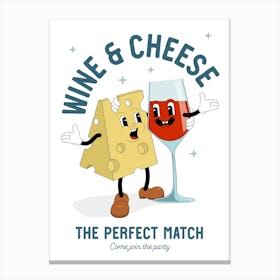 'Wine And Cheese' retro illustration Canvas Print
