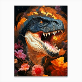 Floral Fantasy T-Rex Dinosaur Canvas Print