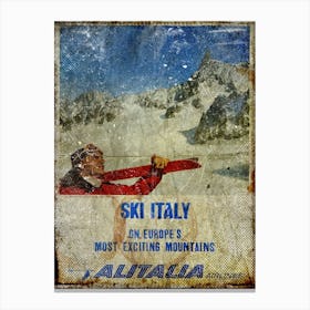 Vintage Travel Poster ― Sky Italy On Europe S Most Exciting Mountains Alitalia Airline Canvas Print