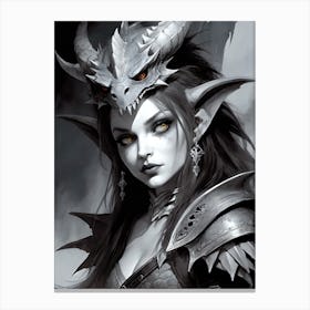 Dragonborn Black And White Painting (29) Canvas Print