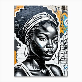Vintage Graffiti Mural Of Beautiful Black Woman 101 Canvas Print