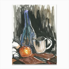 Still Life With Blue Bottle - watercolor hand painted vertical kitchen Canvas Print