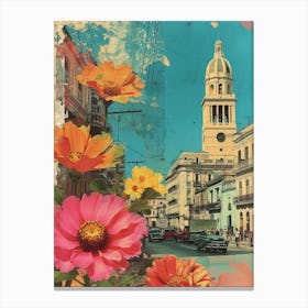 Cuba   Floral Retro Collage Style 3 Canvas Print