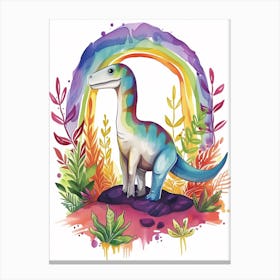 Rainbow Watercolour Dryosaurus Dinosaur 4 Canvas Print