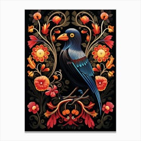 Folk Bird Illustration Crow 7 Canvas Print