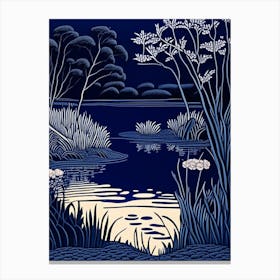 Pond Waterscape Linocut 1 Canvas Print