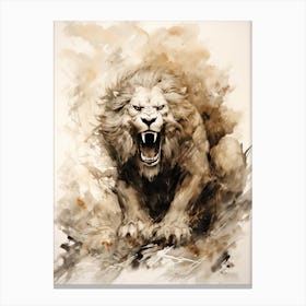 Lion Art Painting Japanese Ink Style 1 Canvas Print