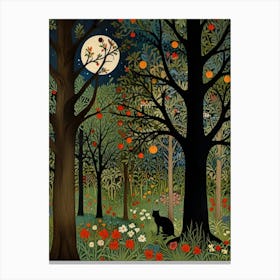 Cat In The Forest Style William Morris 8 Canvas Print