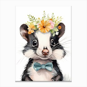 Baby Skunk Flower Crown Bowties Woodland Animal Nursery Decor (20) Canvas Print