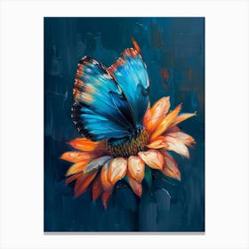 Blue Butterfly On A Sunflower Canvas Print