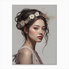 Asian Girl With Flowers 2 Canvas Print