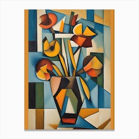 Flowers In Vase Cubism Blue Orange Canvas Print