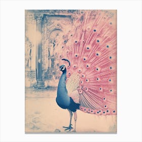 Peacock In A Palace Cyanotype Inspired 3 Canvas Print