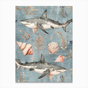 Pastel Blue Bamboo Shark Watercolour Seascape Pattern 2 Canvas Print