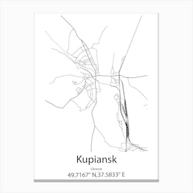 Kupiansk,Ukraine Minimalist Map Canvas Print