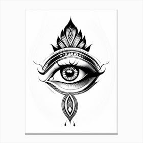 Bindu, Symbol, Third Eye Simple Black & White Illustration 1 Canvas Print