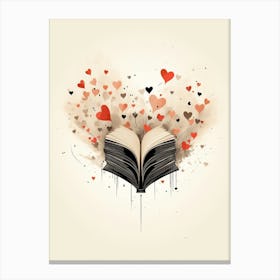 Black & Coral Open Book Heart 2 Canvas Print