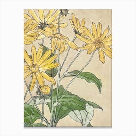 Yellow Flowers, Vintage Floral Canvas Print