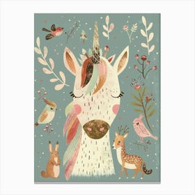 Storybook Style Unicorn With Woodland Creatures 2 Canvas Print