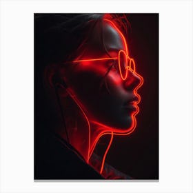 Glowing Enigma: Darkly Romantic 3D Portrait: Neon Girl With Earphones Canvas Print