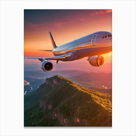 Jumbo Jet Flying Over Mountains - Reimagined Canvas Print