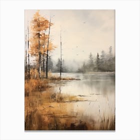 Lake In The Woods In Autumn, Painting 9 Canvas Print