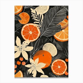 Floral Orange Black & Cream Canvas Print