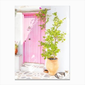 Rustic Pink Door In Paros Canvas Print