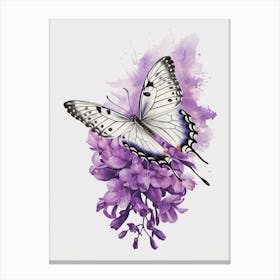 Butterfly On Purple Flowers Canvas Print