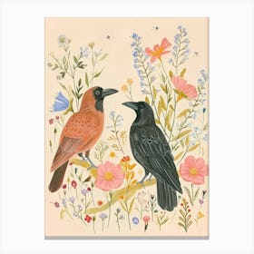 Folksy Floral Animal Drawing Raven 5 Canvas Print