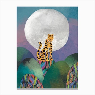 Moonlight Cheetah Landscape Illustration  Canvas Print