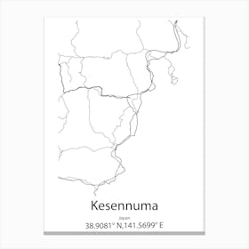 Kesennuma,Japan Minimalist Map Canvas Print