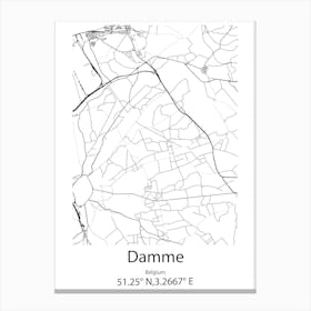 Damme,Belgium Minimalist Map Canvas Print