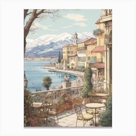 Vintage Winter Illustration Lake Como Italy 3 Canvas Print