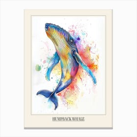 Humpback Whale Colourful Watercolour 3 Poster Canvas Print