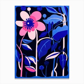 Blue Flower Illustration Fuchsia 3 Canvas Print