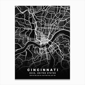 Cincinnati Ohio USA Black Map Canvas Print