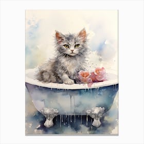 Selkirk Cat In Bathtub Botanical Bathroom 3 Canvas Print