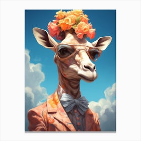 Giraffe With Flowers 1 Canvas Print