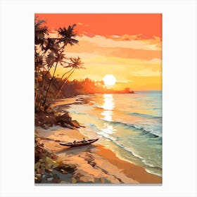 Gili Trawangan Beach Indonesia At Sunset, Vibrant Painting 4 Canvas Print