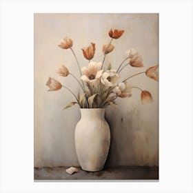 Tulip, Autumn Fall Flowers Sitting In A White Vase, Farmhouse Style 1 Canvas Print