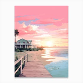 An Illustration In Pink Tones Of  Gulfport Beach Mississippi 4 Canvas Print