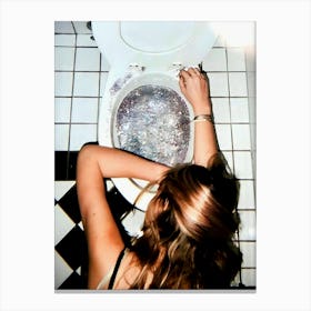 Girl In A Toilet Drinking Bathroom Canvas Print